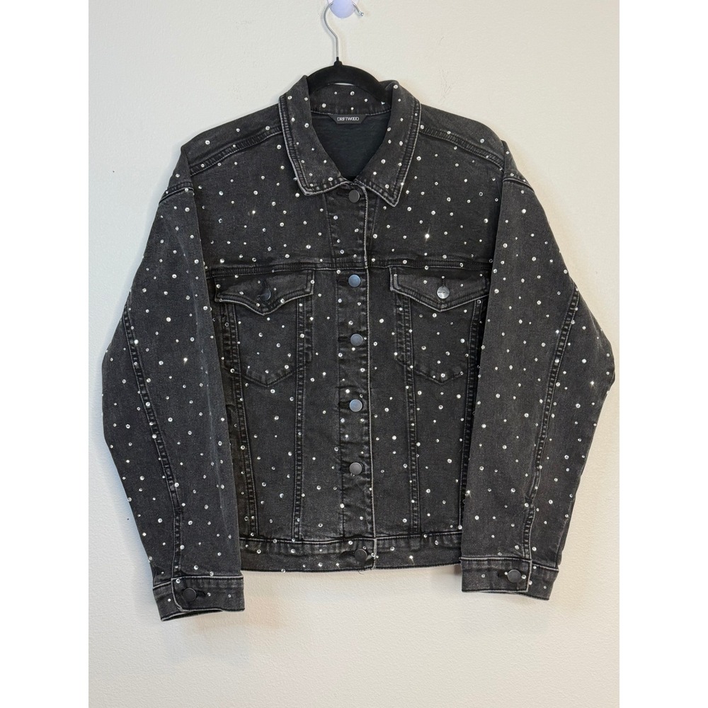 Anthropologie x Driftwood Black Rhinestone Denim Jacket XL Women's